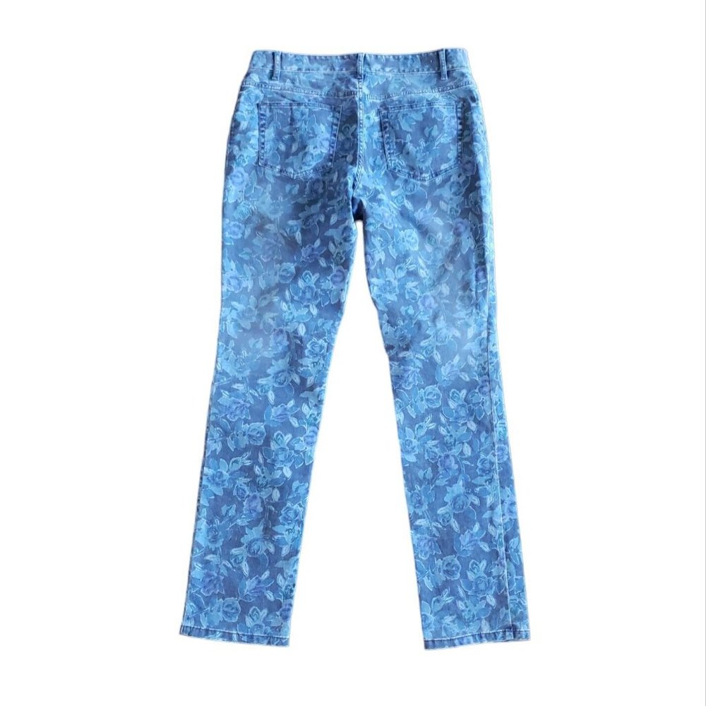 J Jill Jeans Women's Blue Floral Authentic Fit Slim Stretch Straight Leg Classic - Picture 2 of 7